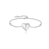 Personalized 925 Sterling Silver initial Charm Alphabet Jewelry| Heart Initial Bracelets for Women,