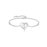 Personalized 925 Sterling Silver initial Charm Alphabet Jewelry| Heart Initial Bracelets for Women