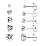 5 Pairs Stud Earrings Set, Hypoallergenic Cubic Zirconia