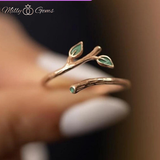 21k gold plated/ 925 sterling silver sterling silver Ivy Ring, Green Leaf Ring