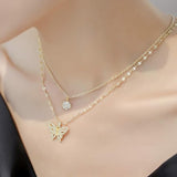 Gold Butterfly Necklace for Women | Layered 18K Gold Plated Cross Pendant Necklace - Adjustable Chain