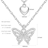 Gold Butterfly Necklace for Women | Layered 18K Gold Plated Cross Pendant Necklace - Adjustable Chain