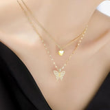 Gold Butterfly Necklace for Women | Layered 18K Gold Plated Cross Pendant Necklace - Adjustable Chain