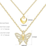 Gold Butterfly Necklace for Women | Layered 18K Gold Plated Cross Pendant Necklace - Adjustable Chain