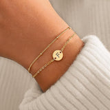 Dainty 16K Gold Plated Layered Beaded Letter Initial Bracelet| Gold Initial Bracelets for Women Girls