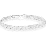 925 Sterling Silver Italian 6-Strand Diamond-Cut 7mm Braided Herringbone Chain Bracelet for Women