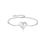 Personalized 925 Sterling Silver initial Charm Alphabet Jewelry| Heart Initial Bracelets for Women