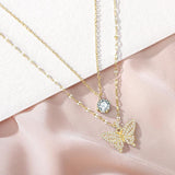 Gold Butterfly Necklace for Women | Layered 18K Gold Plated Cross Pendant Necklace - Adjustable Chain