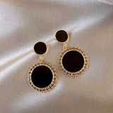 Black Round Rhinestone Drop Earrings  Shining Zircon Dangle Earring