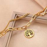 Stainless Steel Bracelets Vintage Tree of Life Round Pendant Layer bracelet