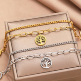 Stainless Steel Bracelets Vintage Tree of Life Round Pendant Layer bracelet