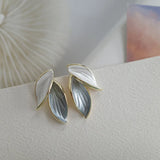 Metal Trendy Fresh Lovely Sweet Grey Leaf Stud Earrings for Women