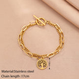 Stainless Steel Bracelets Vintage Tree of Life Round Pendant Layer bracelet