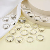 21pcs Set Punk Style Butterfly Heart And Multi-element Snake Rings Set