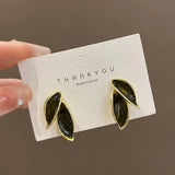 Metal Trendy Fresh Lovely Sweet Grey Leaf Stud Earrings for Women