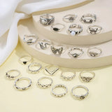 21pcs Set Punk Style Butterfly Heart And Multi-element Snake Rings Set