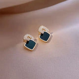 Black Zircon Stud Earring Shiny Rhinestone Square Geometric Earrings