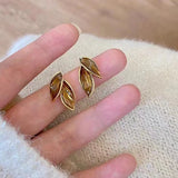 Metal Trendy Fresh Lovely Sweet Grey Leaf Stud Earrings for Women