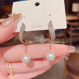 Pearl Dangle Earrings For Women Crystal Long Tassel Drop Earring