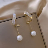 Pearl Dangle Earrings For Women Crystal Long Tassel Drop Earring