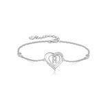 Personalized 925 Sterling Silver initial Charm Alphabet Jewelry| Heart Initial Bracelets for Women