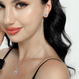 14K White Gold Plated Square Jewelry Set for Women| Silver Pendant Necklace| Stud Earrings Set